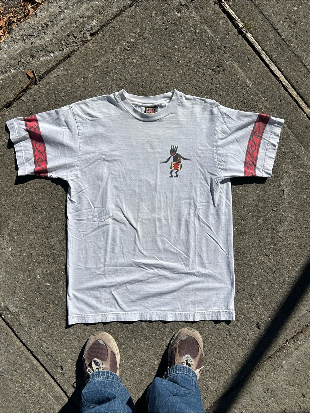 Bali Surf White Short-Sleeve Graphic Tee with Red Sleeve Accents